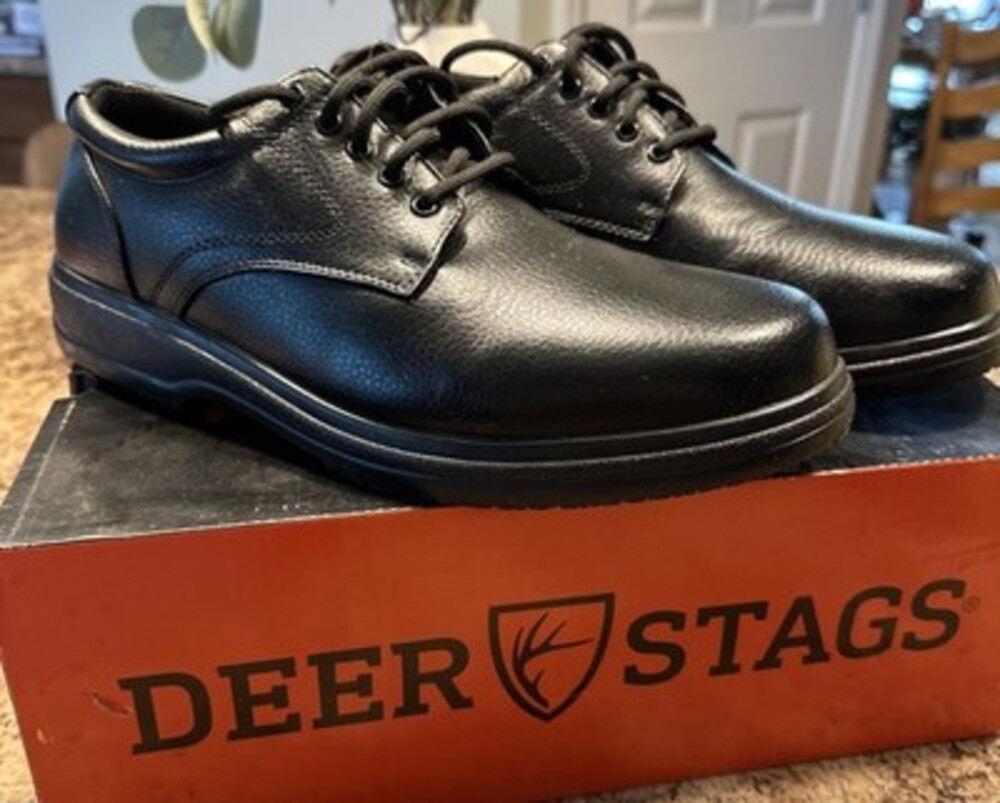 Deer Stags Mercury Oxford Mens 11W Blk Leather Slip Resistant Work Shoes Utility